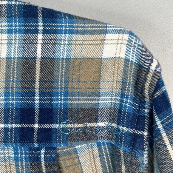 QUIKSILVER Mens Plaid Flannel Button Up Shirt Blue Tan Long Sleeve Logo Skate S - Picture 10 of 16